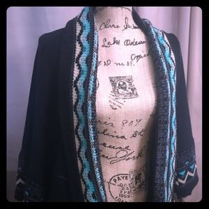 Tribal print turquoise and black cardigan